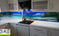 çimstone mutfak tezgahı ve resimli cam panel kaplama- Triadoor