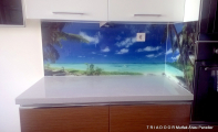 Çimstone 4cm kalınlık mutfak tezgahı Ada uygulaması ve tezgah arası resimli cam panel kaplaması, İstanbul - Beylikdüzü